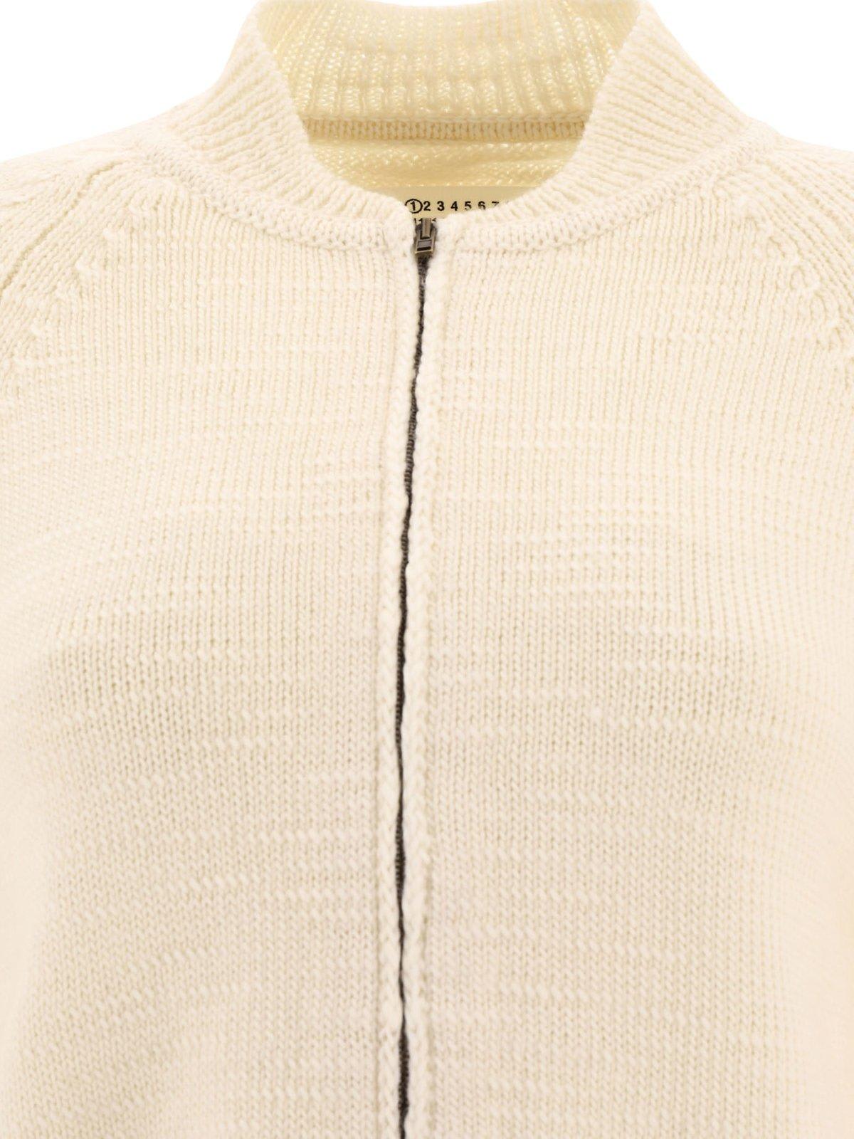 Shop Maison Margiela Zipped Knitted Cardigan In White