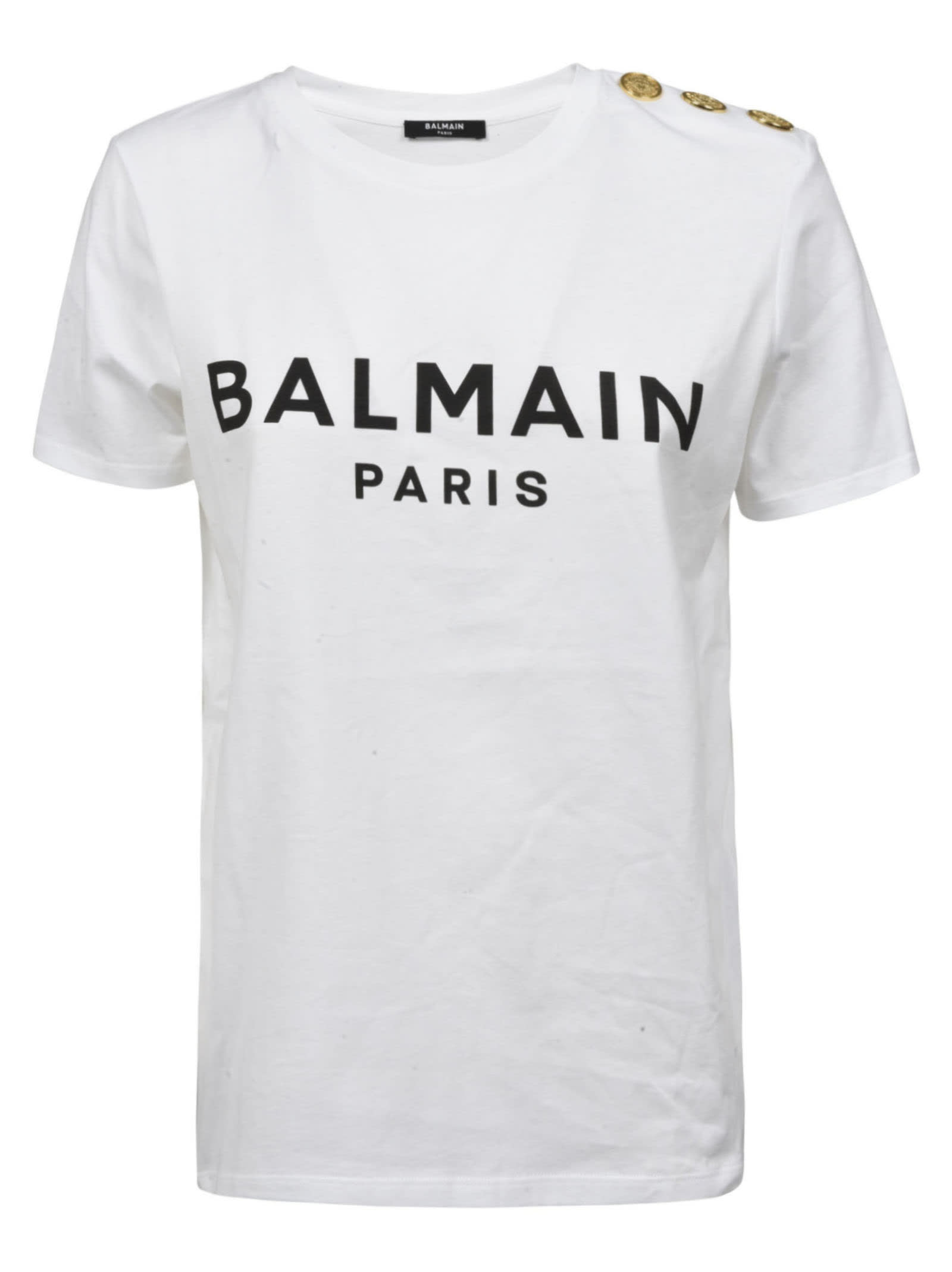 BALMAIN BUTTON EMBELLISHED LOGO T-SHIRT,VF0EF005B001 GAB