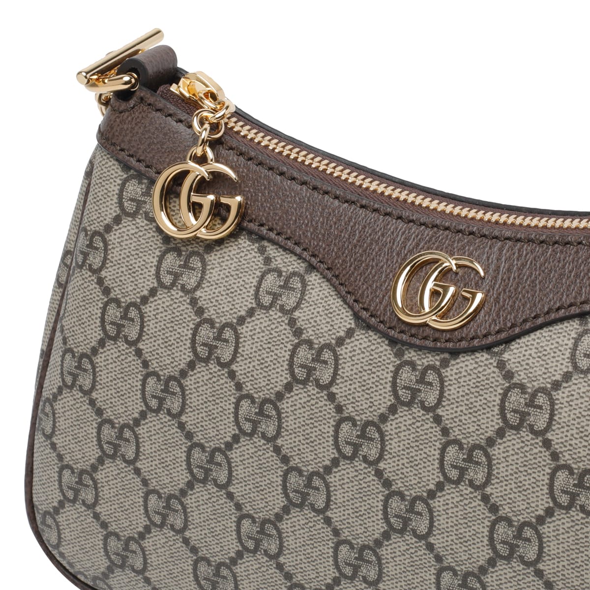 Gucci Women Beige Shoulder Bag With Gg Plaque On The Front And Chain-link Handle In Gg Canvas Woman In Brown
