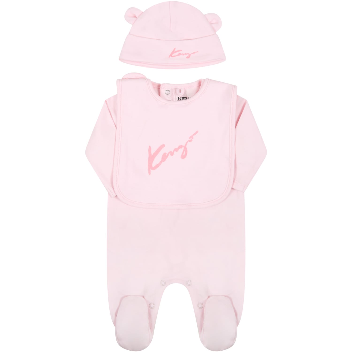 Kenzo Kids Pink Set For Baby Girl With Logo
