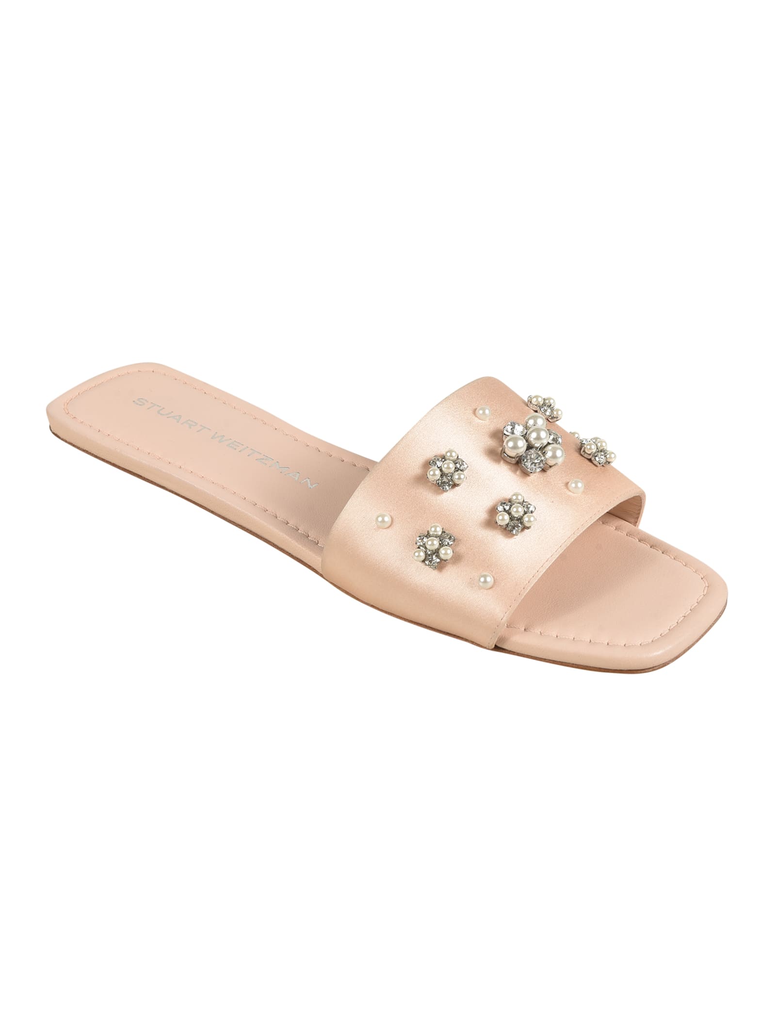 Stuart Weitzman 10mm Poppy Satin Flat Slides In Blush