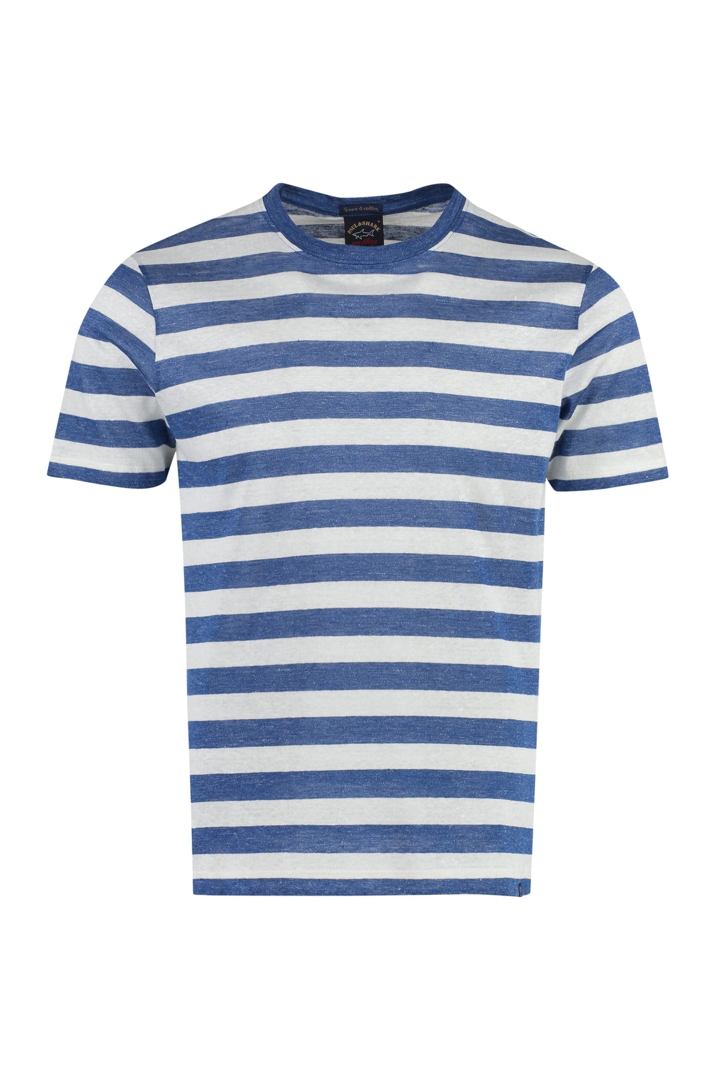 Paul&amp;shark Striped Linen-cotton Blend T-shirt In Blue