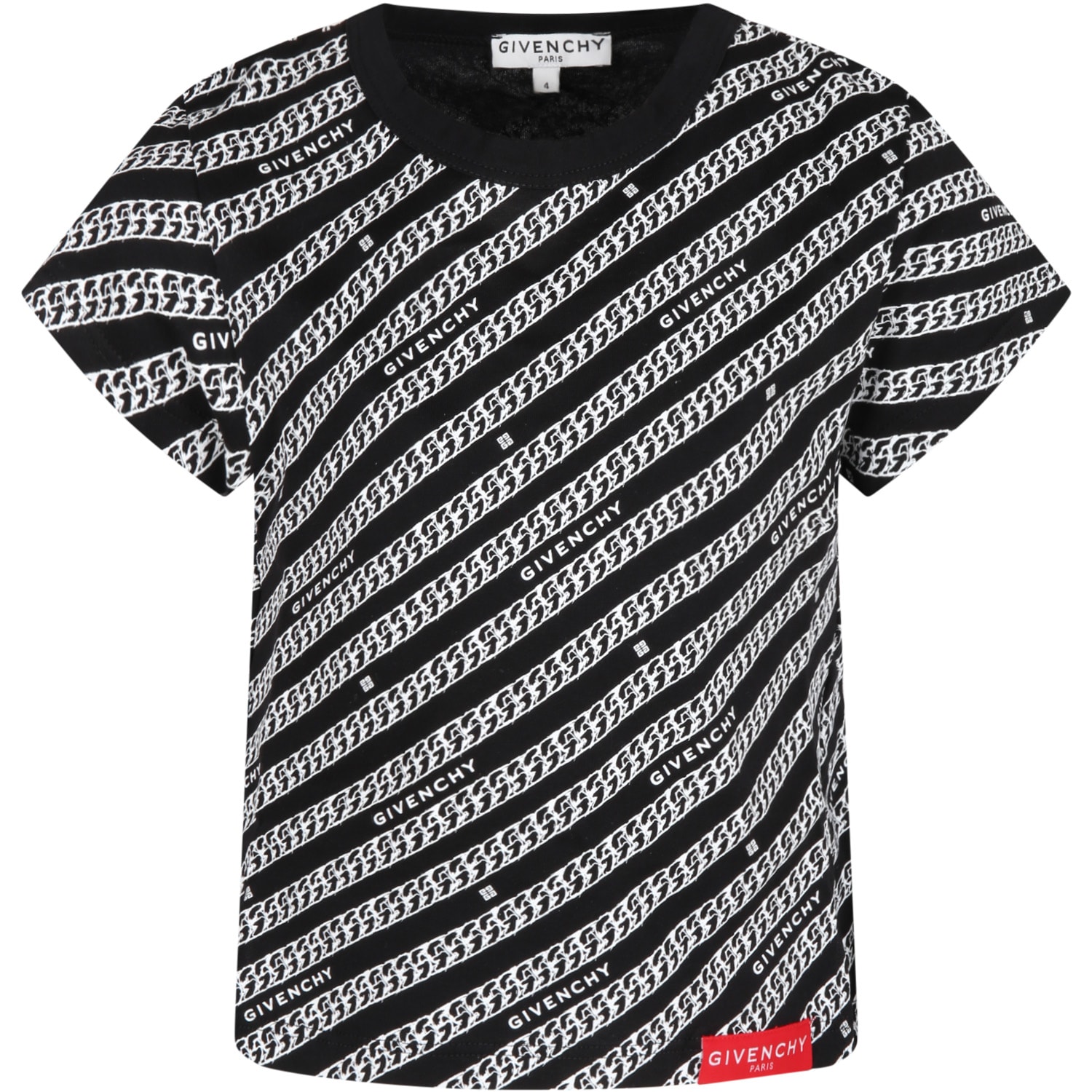 Givenchy Black T-shirt For Kids With Chains