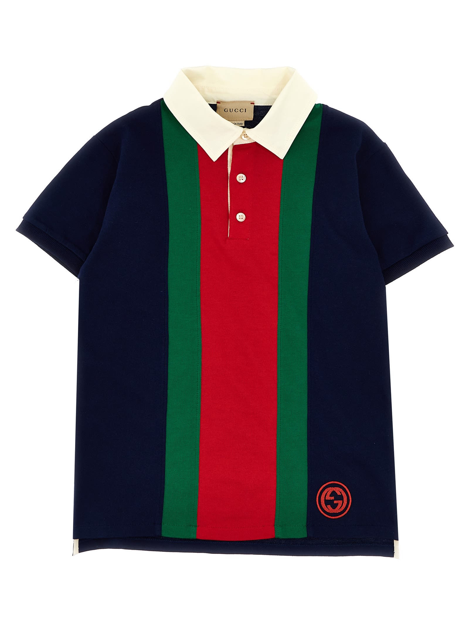 Gucci Kids' Web Polo Shirt In Blue