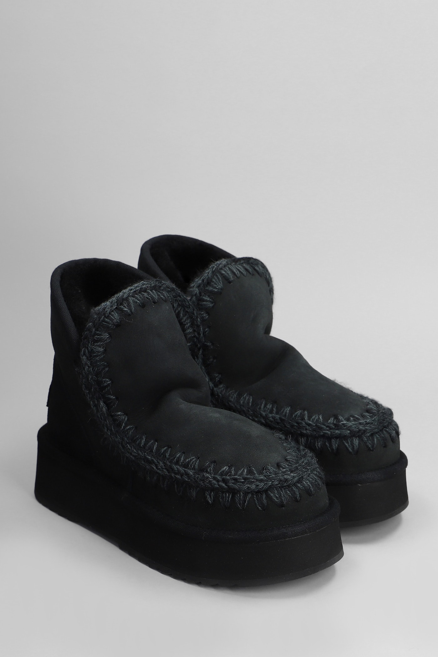 MOU MINI ESKIMO PLATFORM HIGH HEELS ANKLE BOOTS IN BLACK SUEDE