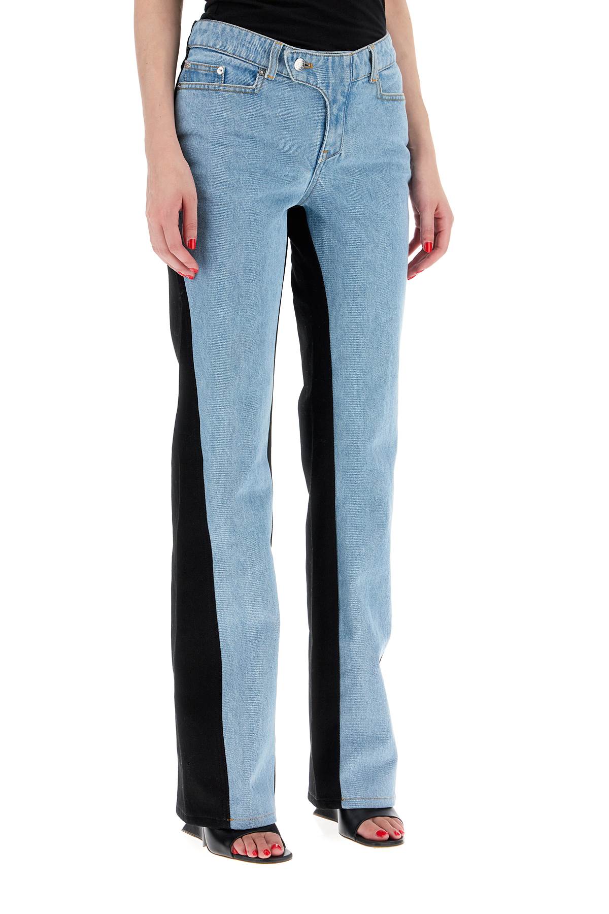 Shop Mugler Bicolor Straight Leg Jeans With Two In Tokyo Blue Black (blue)