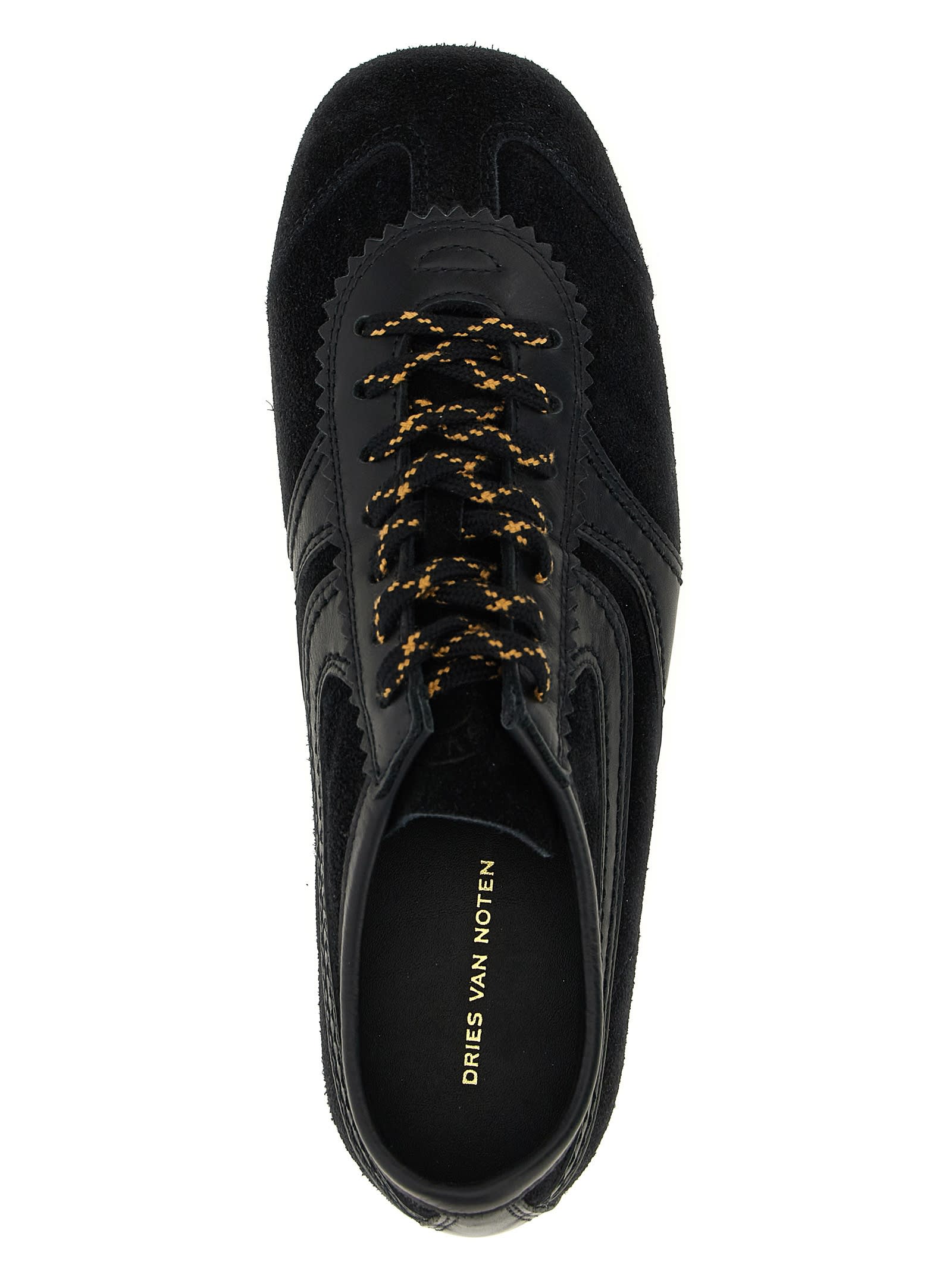 Dries Van Noten Suede Texture Sneakers Featuring Contrast Stitching In Black