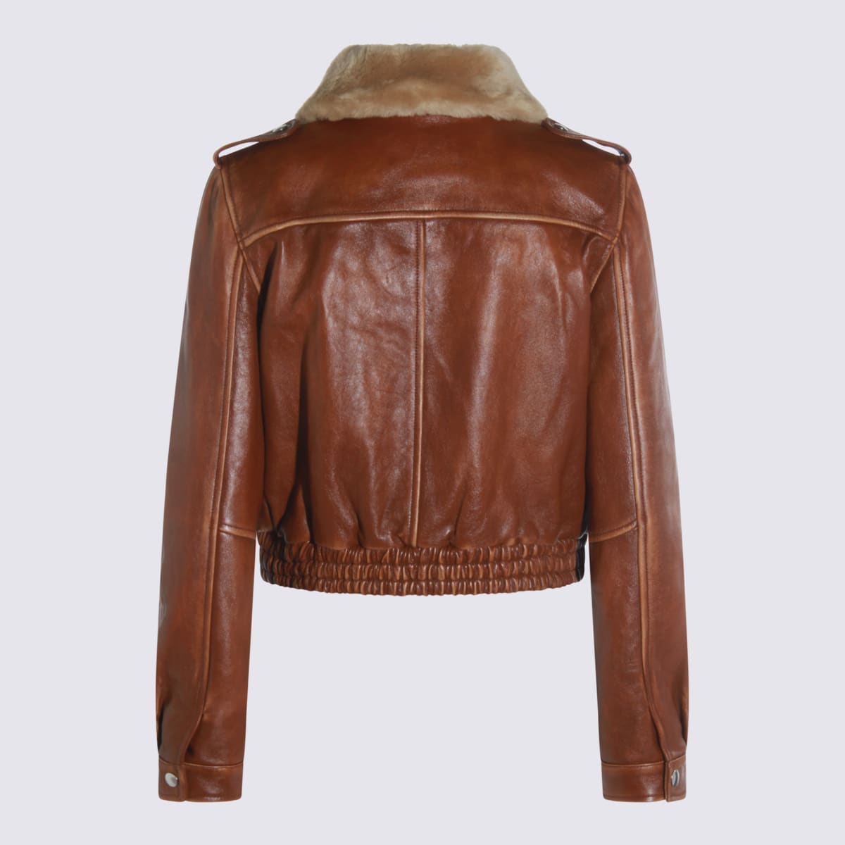 Miu Miu Brown Leather Jacket In Brown