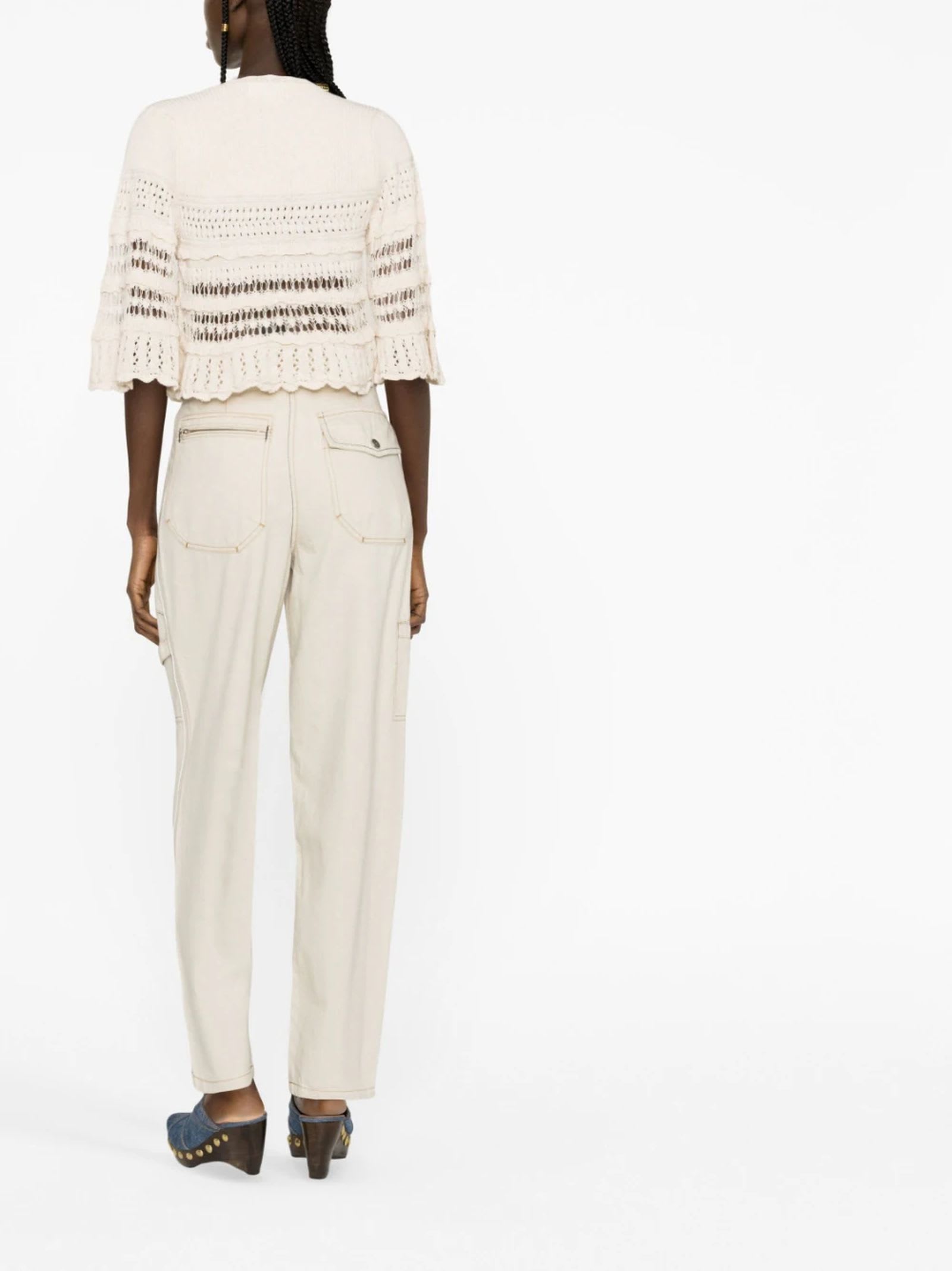Shop Isabel Marant Beige Cotton-hemp Blend Trousers In Ecru