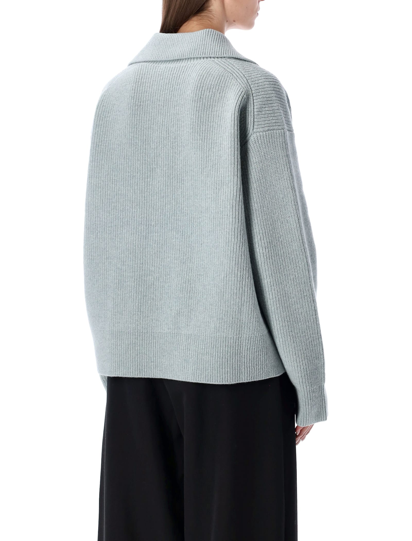 Studio Nicholson Nash Extrafine Merino Wool Polo Knit In Blue