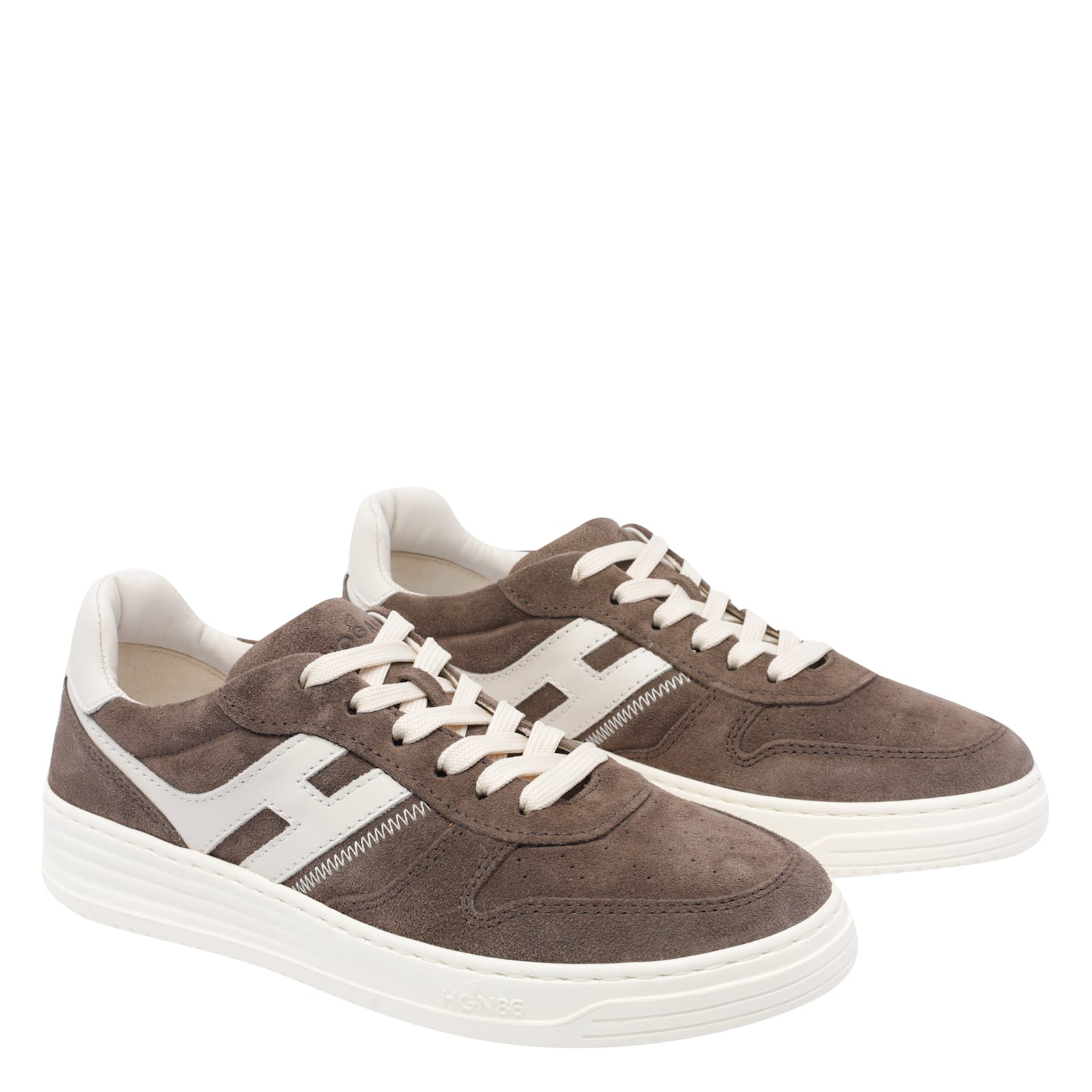 Hogan Leather Sneakers With Suede Finish And Rubber Sole In Brown