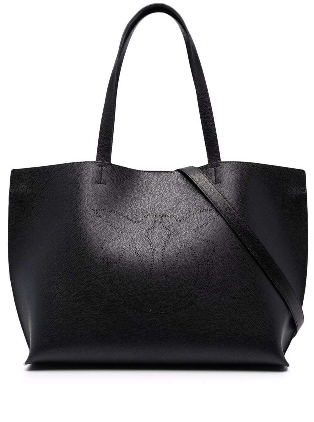 Pinko Shopping Black Leather Handbag With Logo