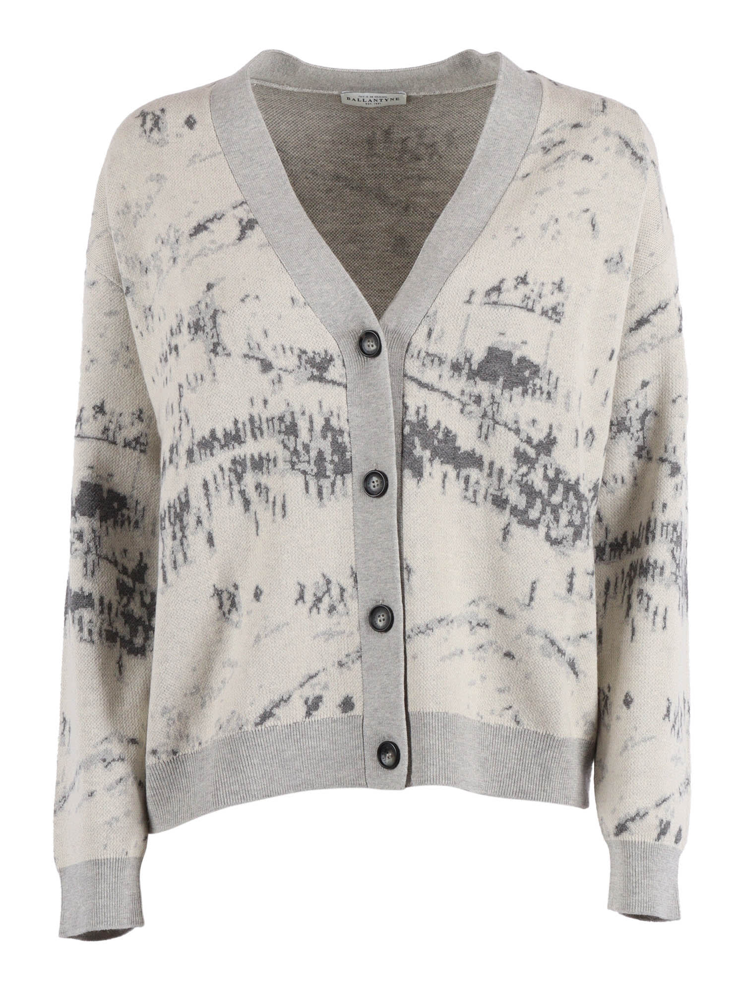 Ballantyne Fine Knit V-neck Cardigan With Button-down Front In Multi