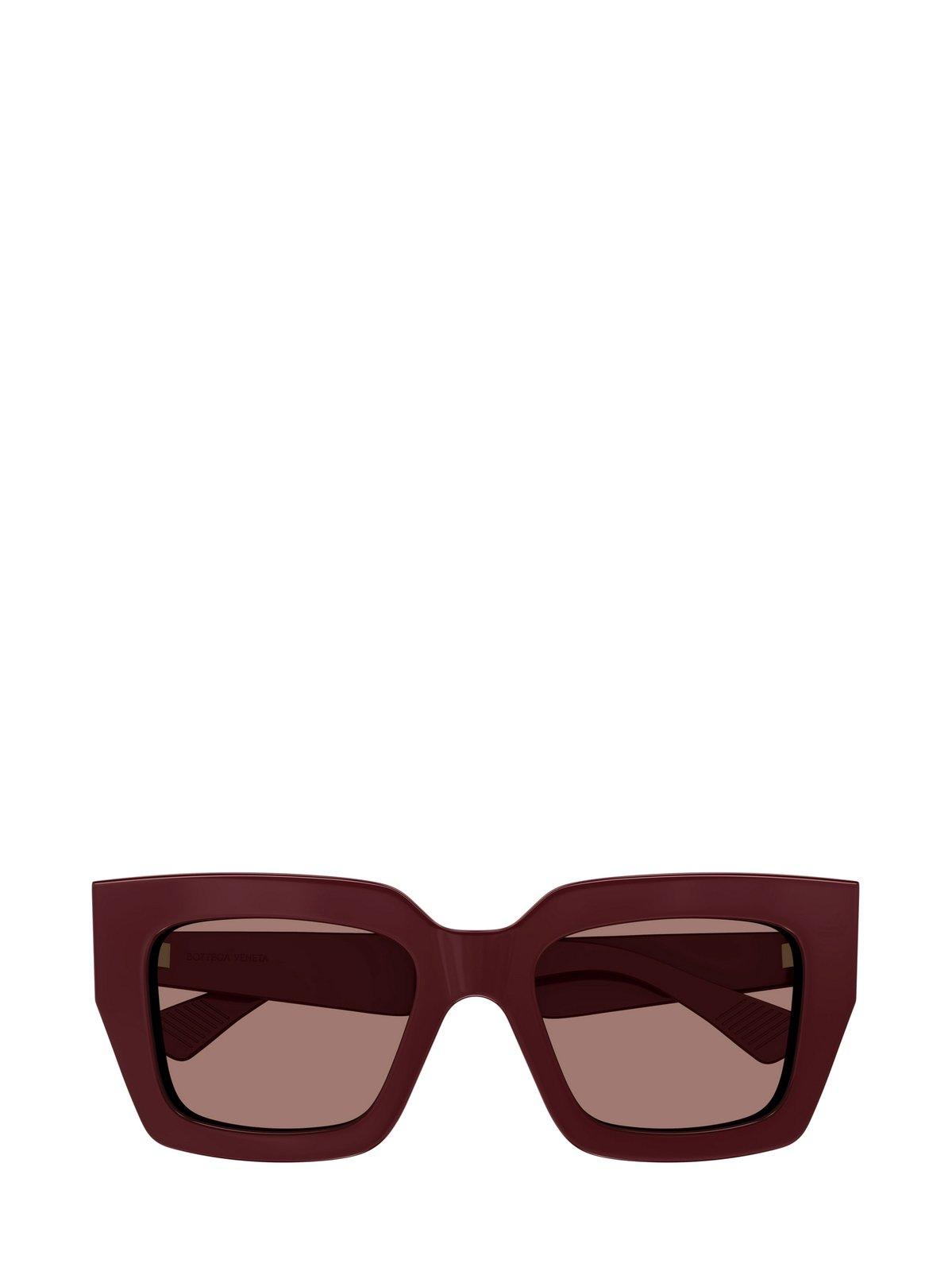 Bottega Veneta Rectangle Frame Sunglasses Sunglasses In 004 Burgundy Burgundy Pink
