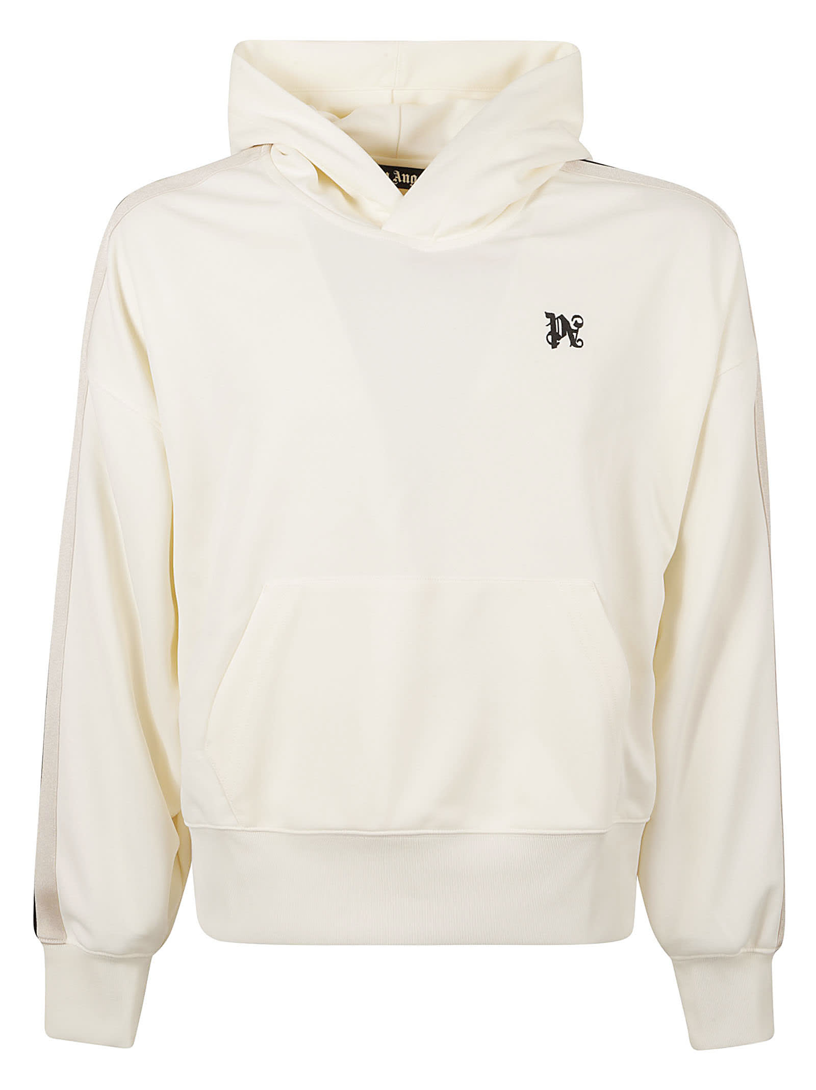 Palm Angels Monogram Embroidered Hooded Sweatshirt In Off White/black