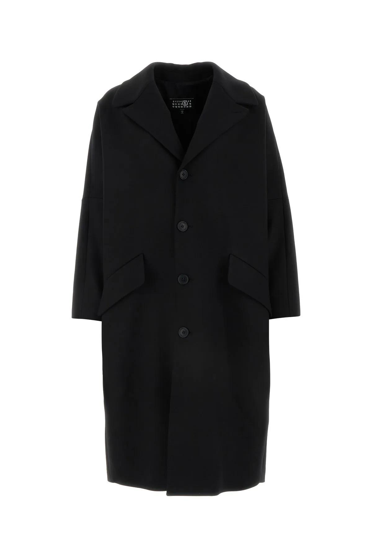 Shop Mm6 Maison Margiela Black Stretch Polyester Blend Coat