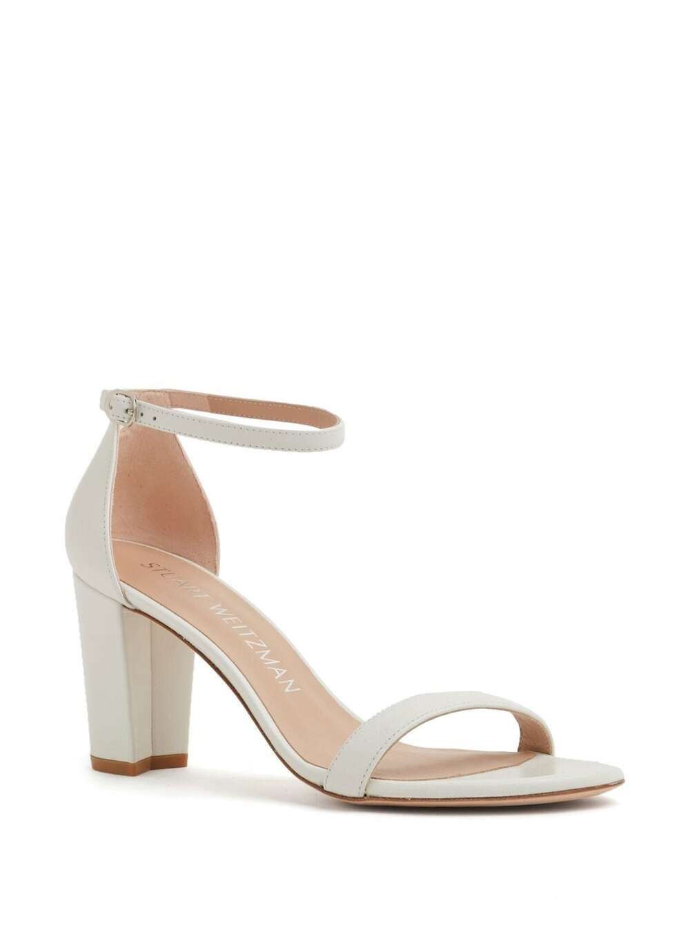 Shop Stuart Weitzman Nearlynude Smooth Calfskin Sandals In White