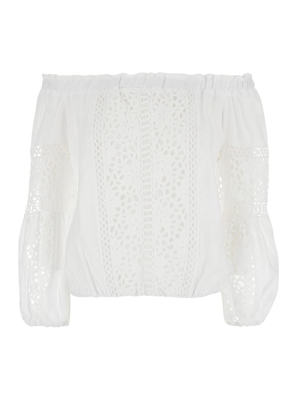 White Embroidered Blouse In Linen Woman