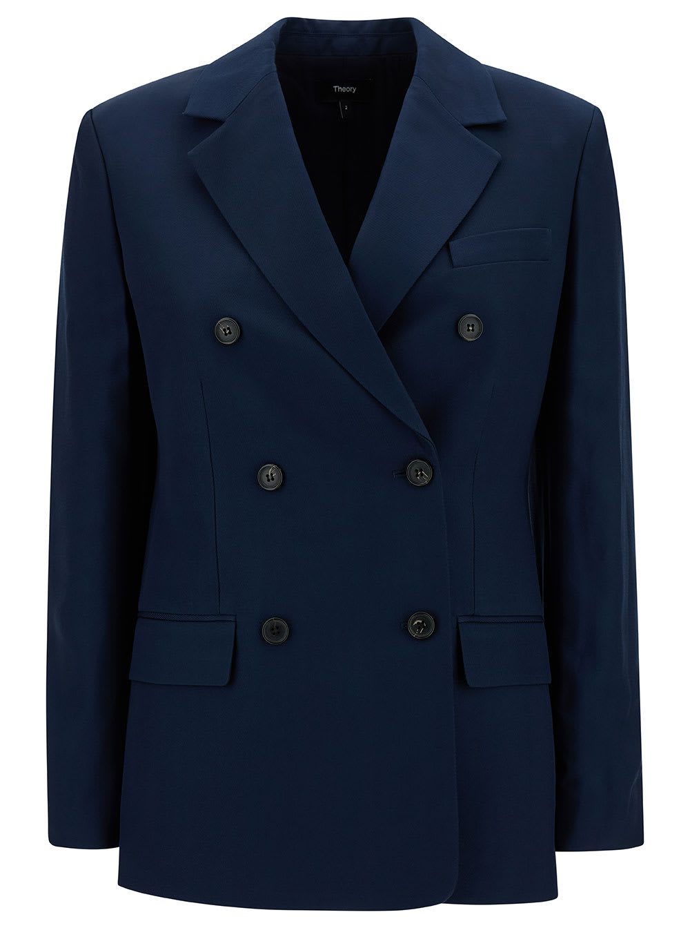 Shop Theory Blue Double-breasted Jacket With Notched Revers In Viscose Woman In Navy