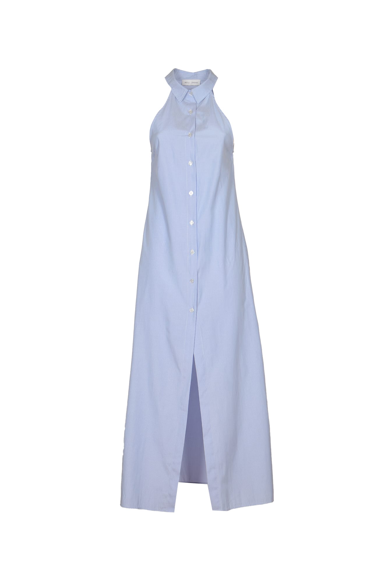 Shop Weili Zheng Sleeveless Long Stripe Shirt Dress In Blue Mini Stripes