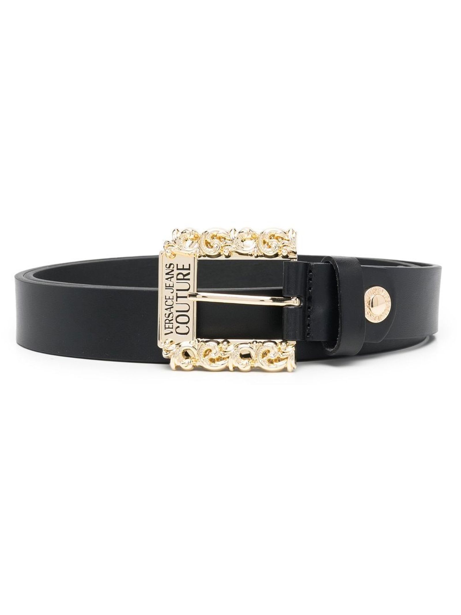 Versace Jeans Couture Black Calf Leather Belt