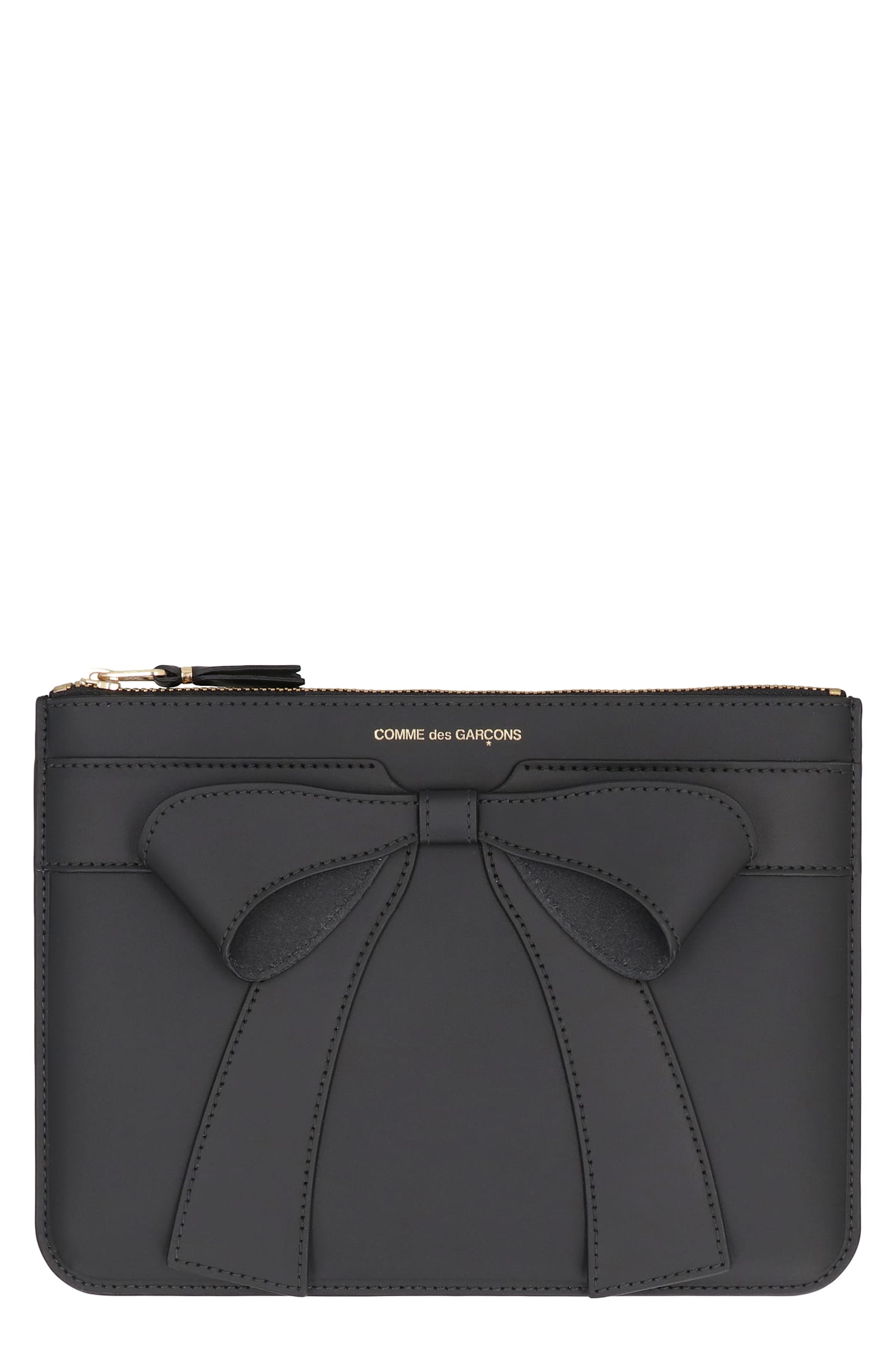 Comme Des Garçons Logo Detail Flat Leather Pouch In Black