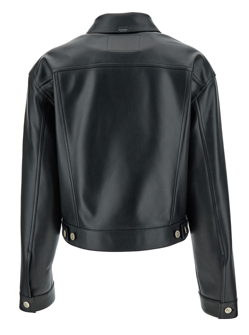 Shop Balenciaga Black Cropped Jacket With Silver-tone Branded Buttons In Super Smooth Leather Woman