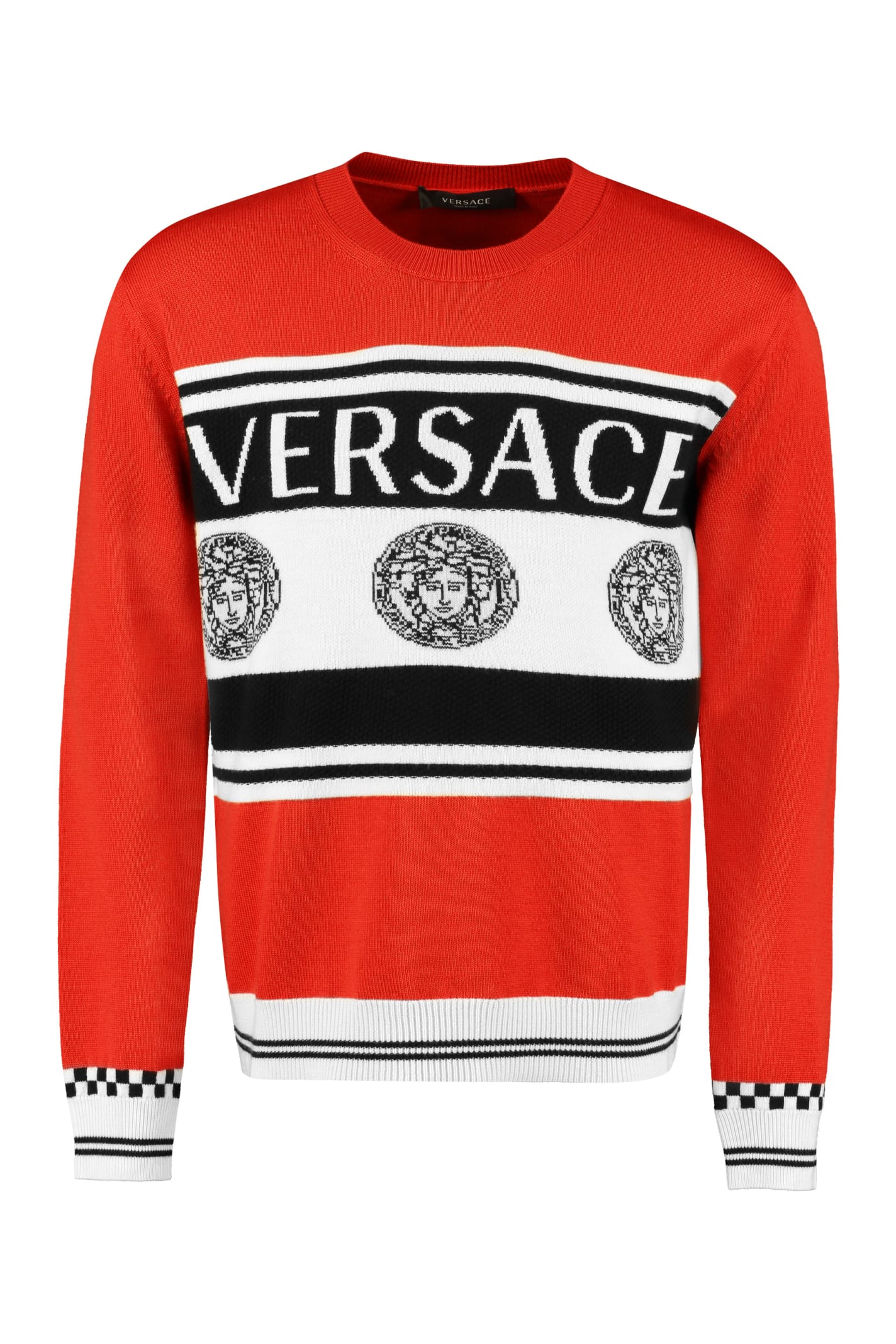 Versace Intarsia Wool Sweater In Red