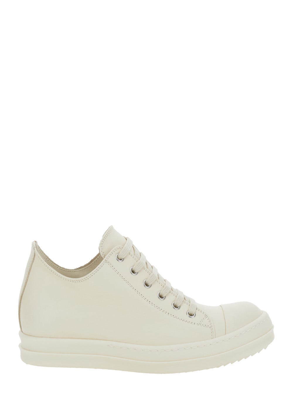 White Low Top Sneakers With Round Toe In Smooth Leather Woman