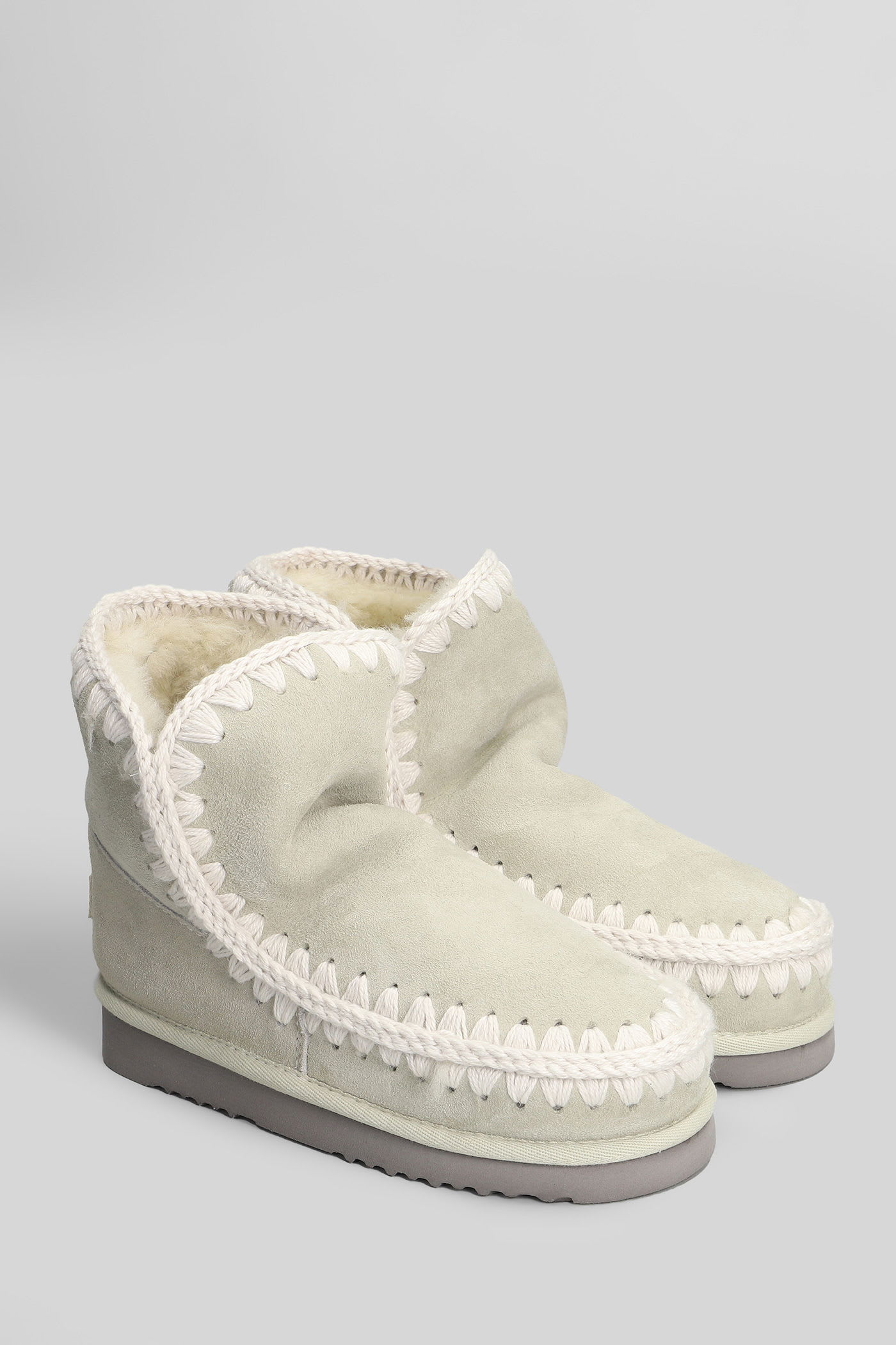 Mou Eskimo 18 Low Heels Ankle Boots In Grey Suede In Gray