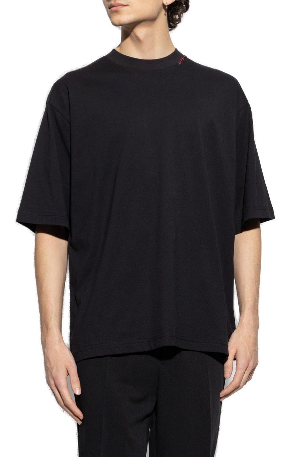 Shop Marni Logo Embroidered Crewneck T-shirt In Black