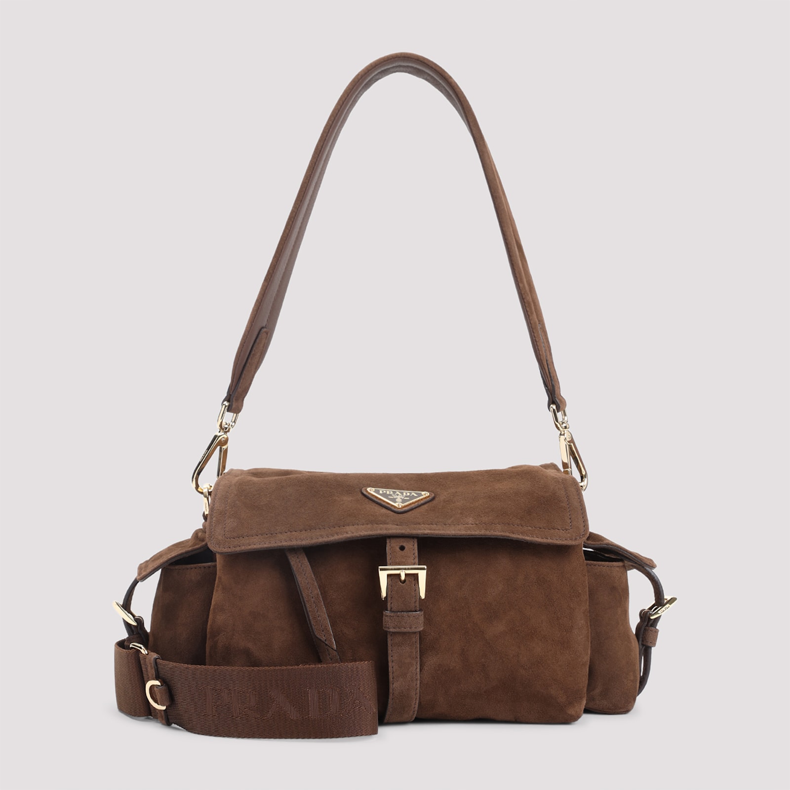 Prada Medium Explore Suede Shoulder Bag In Brown