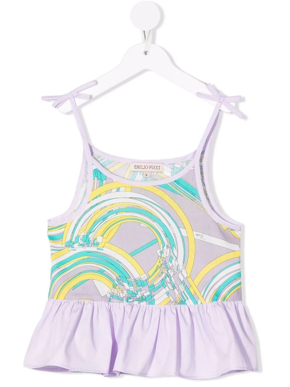 Emilio Pucci Kids Lilac Top With Yellow And Aqua Green Flounce And Print