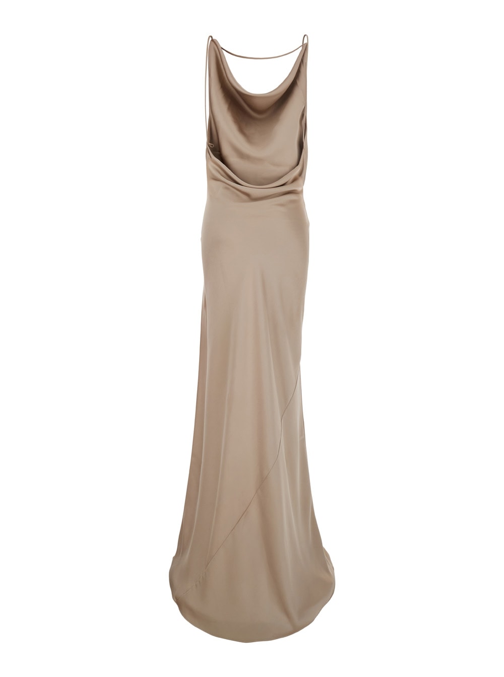 The Andamane Cowl Neck Satin Gown In Beige