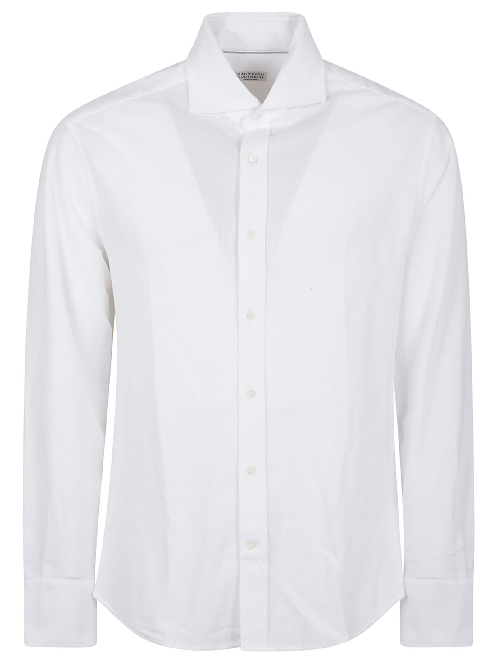 Brunello Cucinelli Men's Cotton Canvas Button-collar Dress Shirt In Bianco