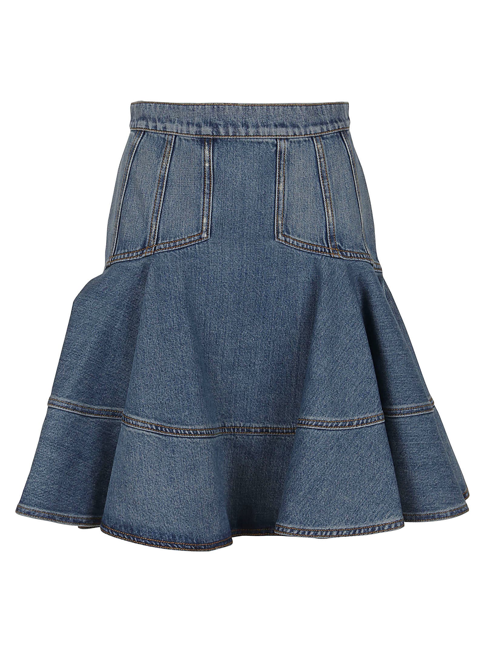 Alexander Mcqueen Mini Skirt In Denim In Indigo Washed