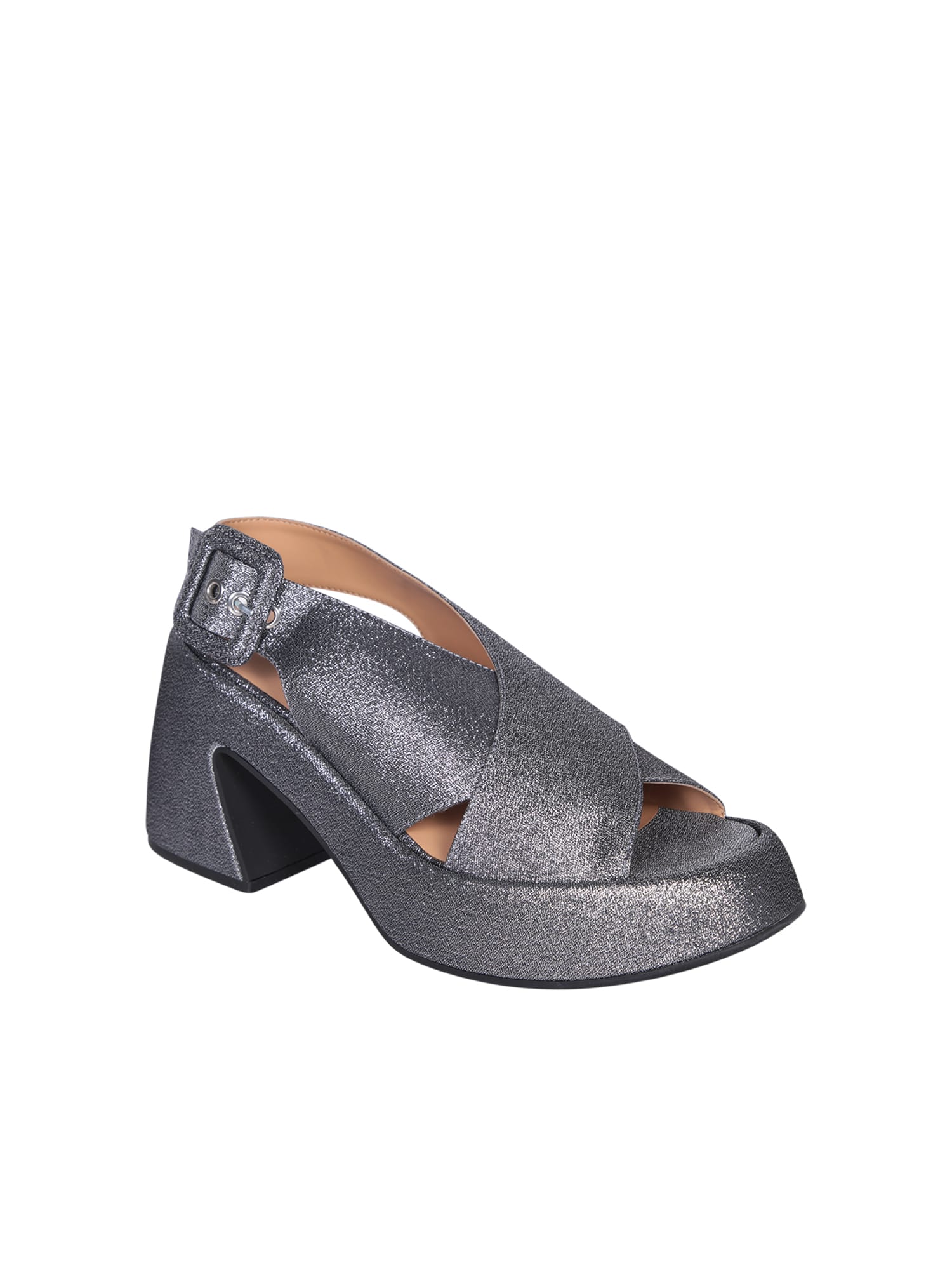 Shop Ganni Silver Platform Sandals In Metallic