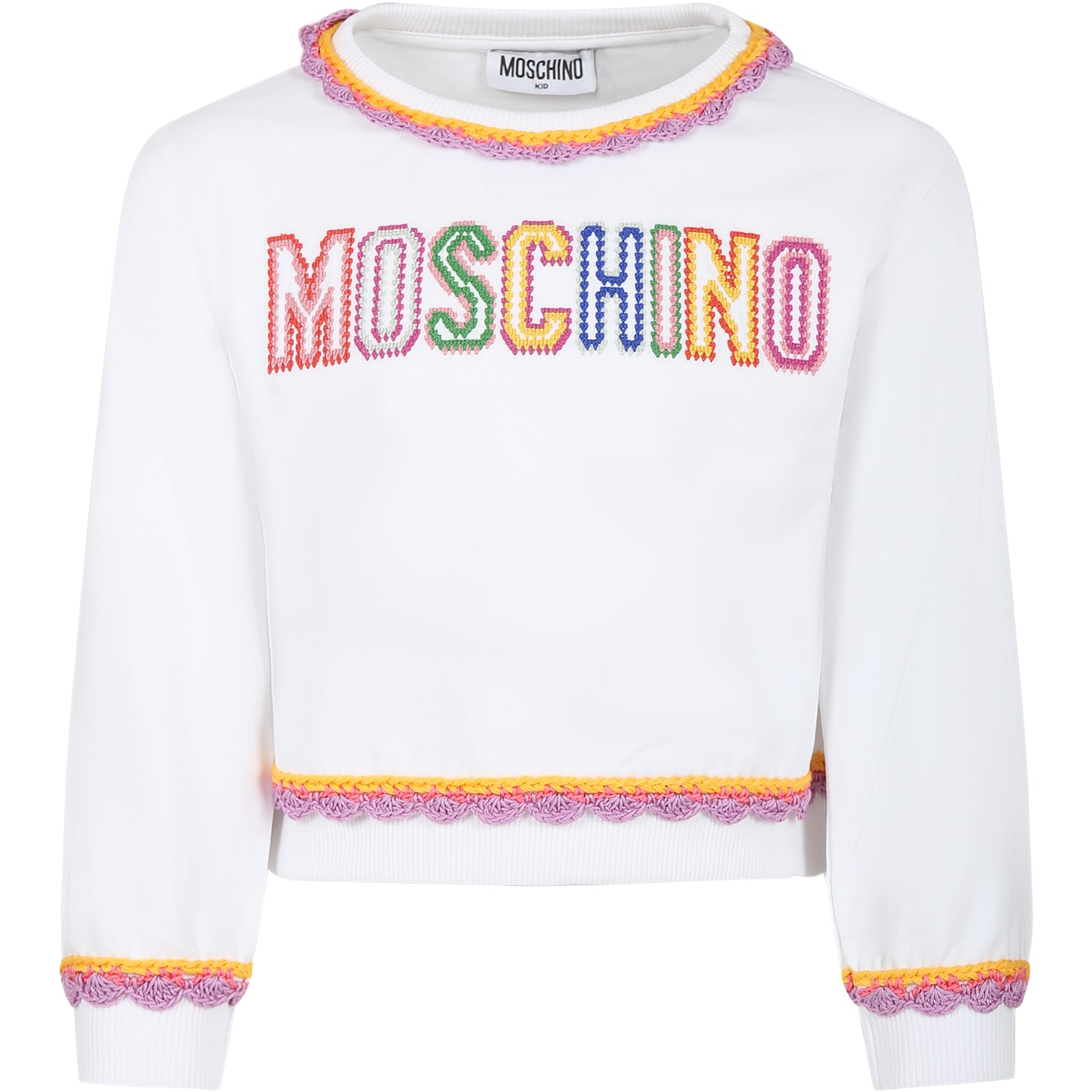 Moschino Kids' White Sweatshirt For Girl With Embroidered Logo