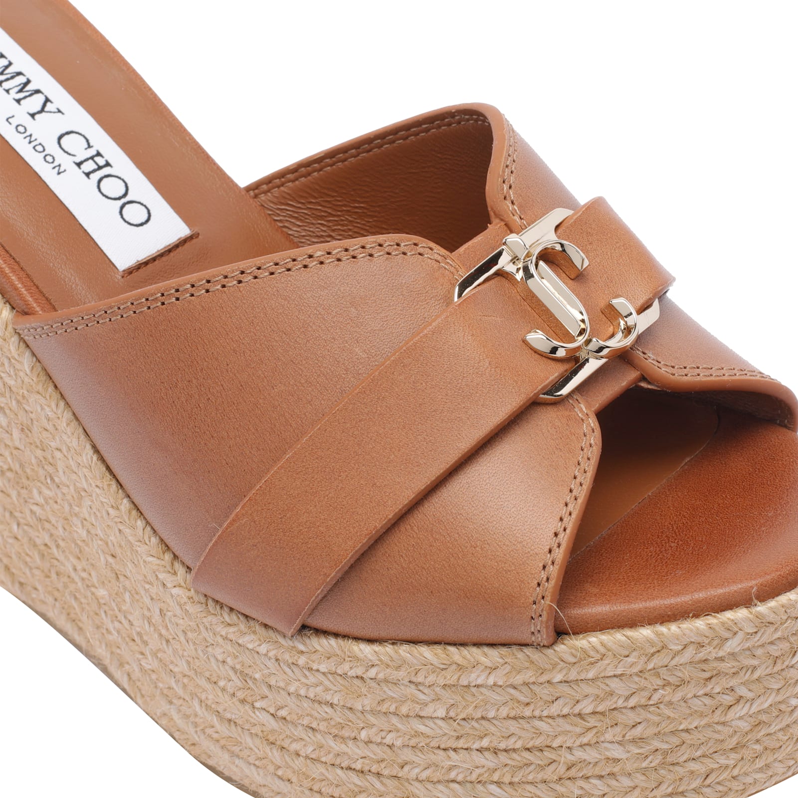 Jimmy Choo Leather Espadrille Sole Wedges With Wedge Heel