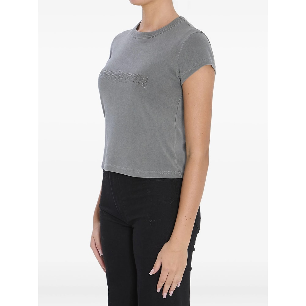 Alexander Wang Slim Fit Cropped Baby T-shirt With Graphic In Gray