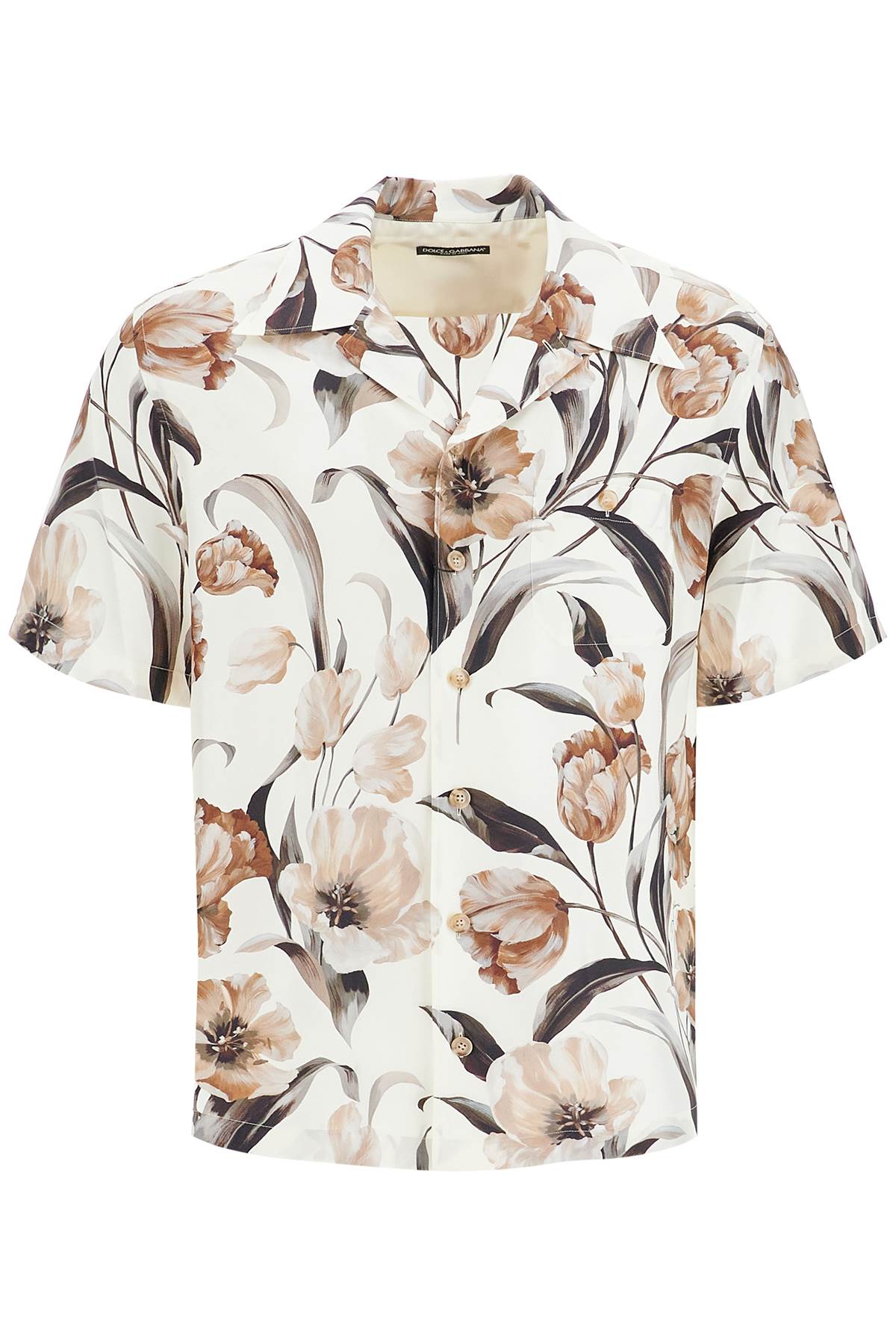 Shop Dolce & Gabbana Silk Tulip Print Hawaiian Shirt Set In White/brown