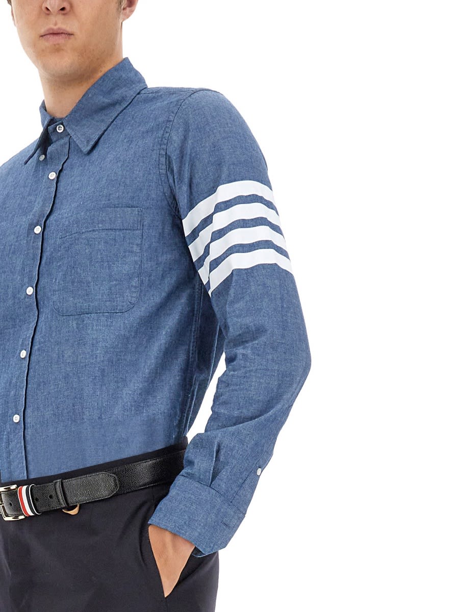 Shop Thom Browne Button Down Shirt In Denim