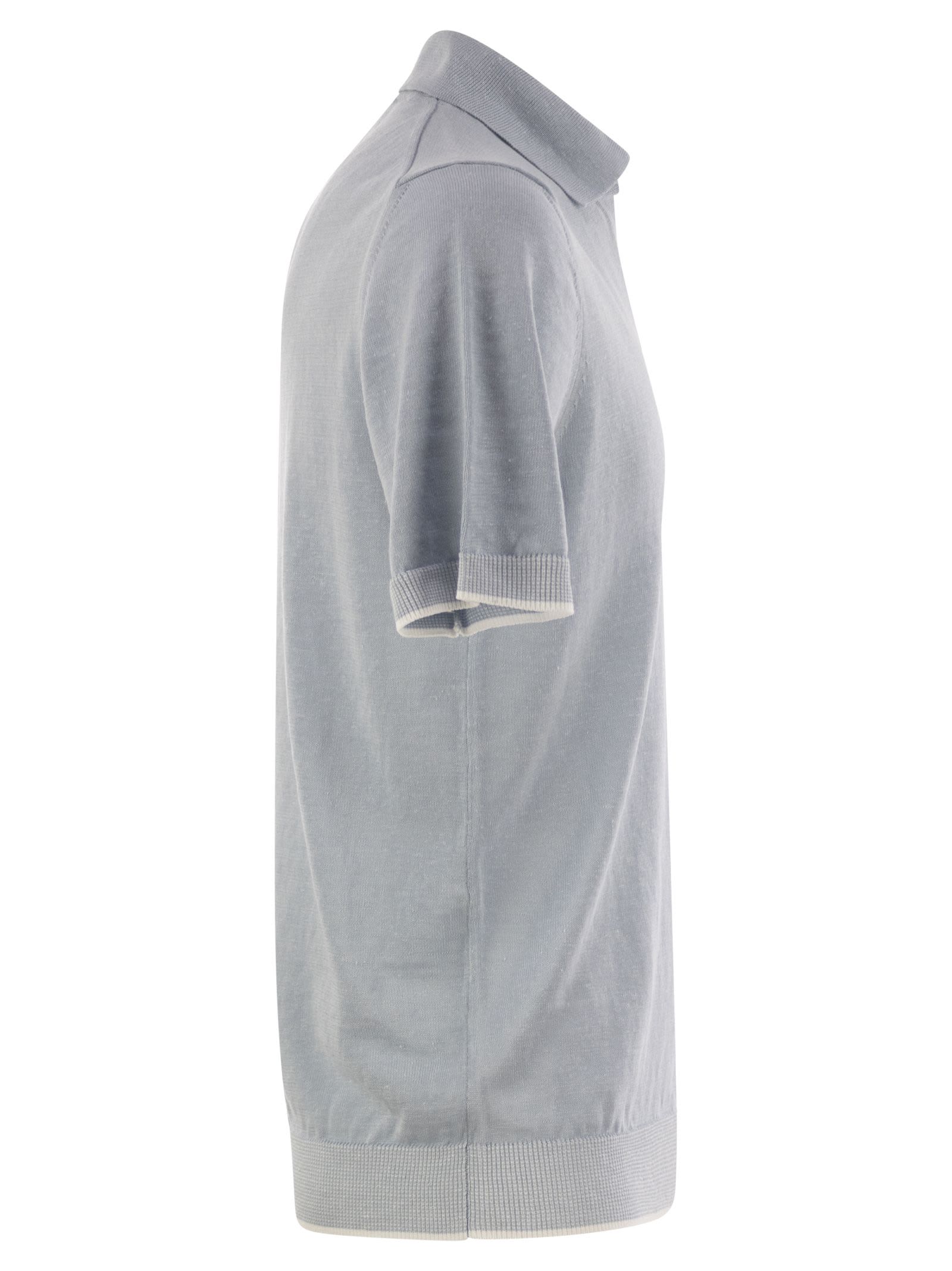 Peserico Polo Shirt In Linen And Cotton Yarn
