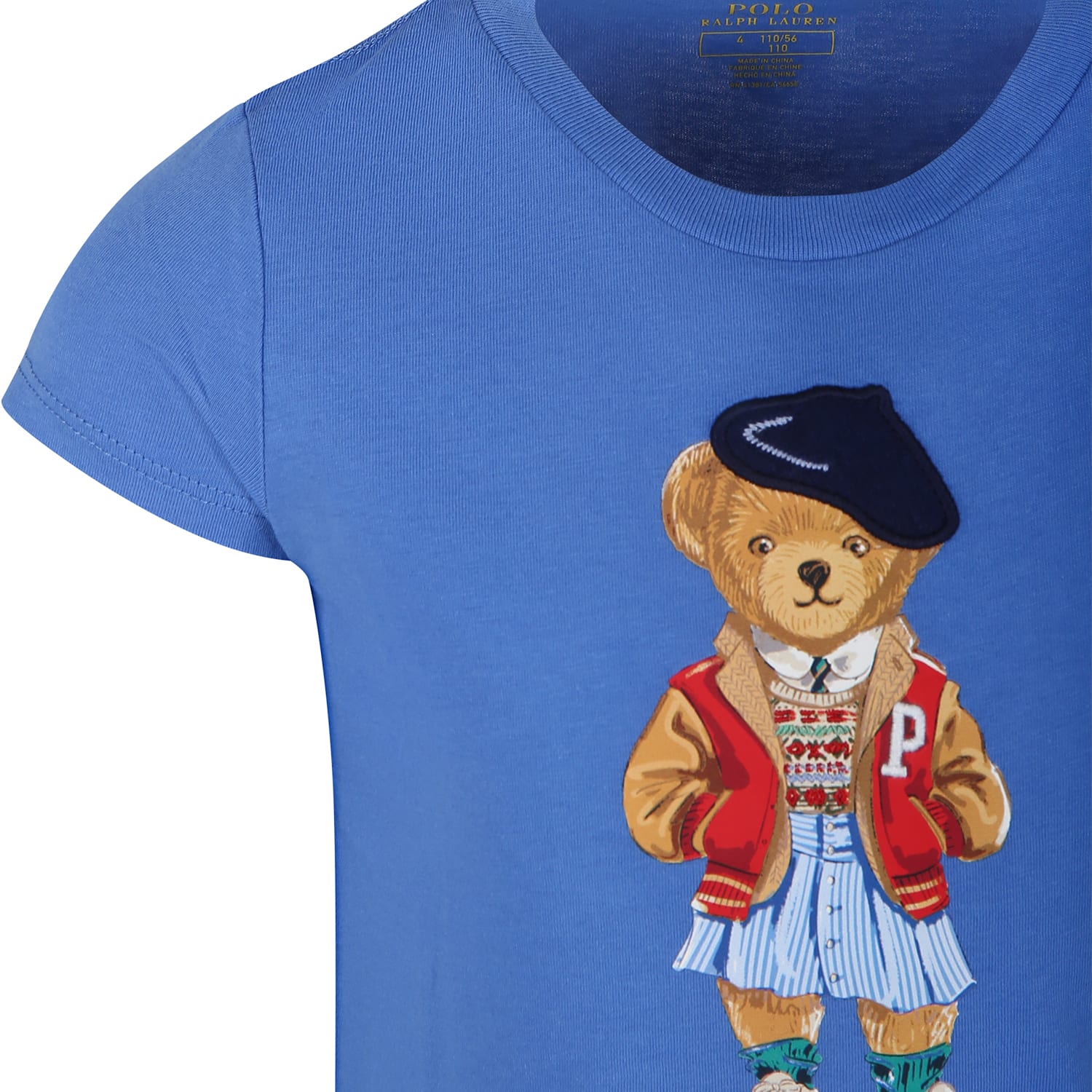 Shop Ralph Lauren Light Blue T-shirt For Girl With Polo Bear