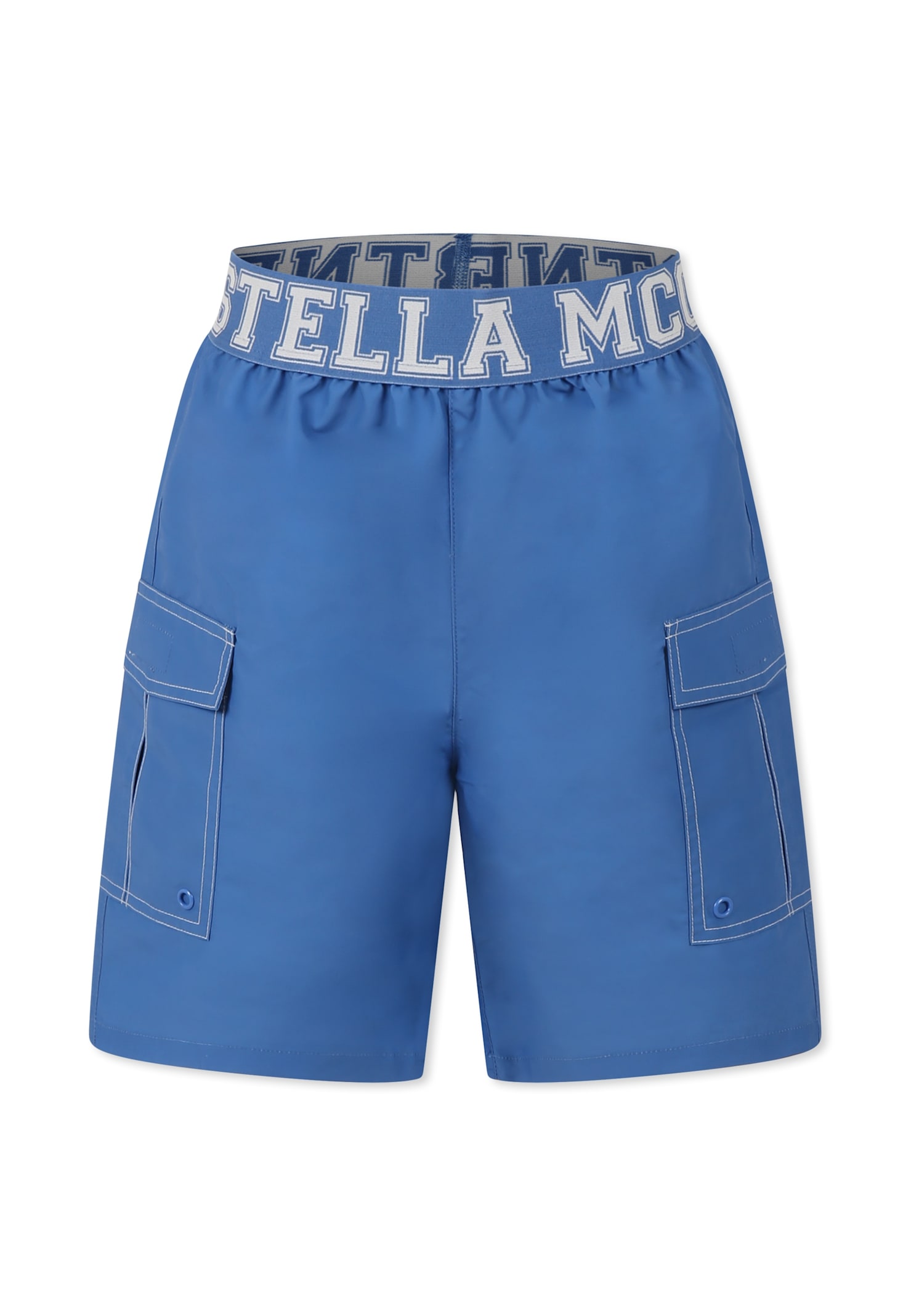 Stella Mccartney Blue Swim Shorts For Boy With Logo In Blue