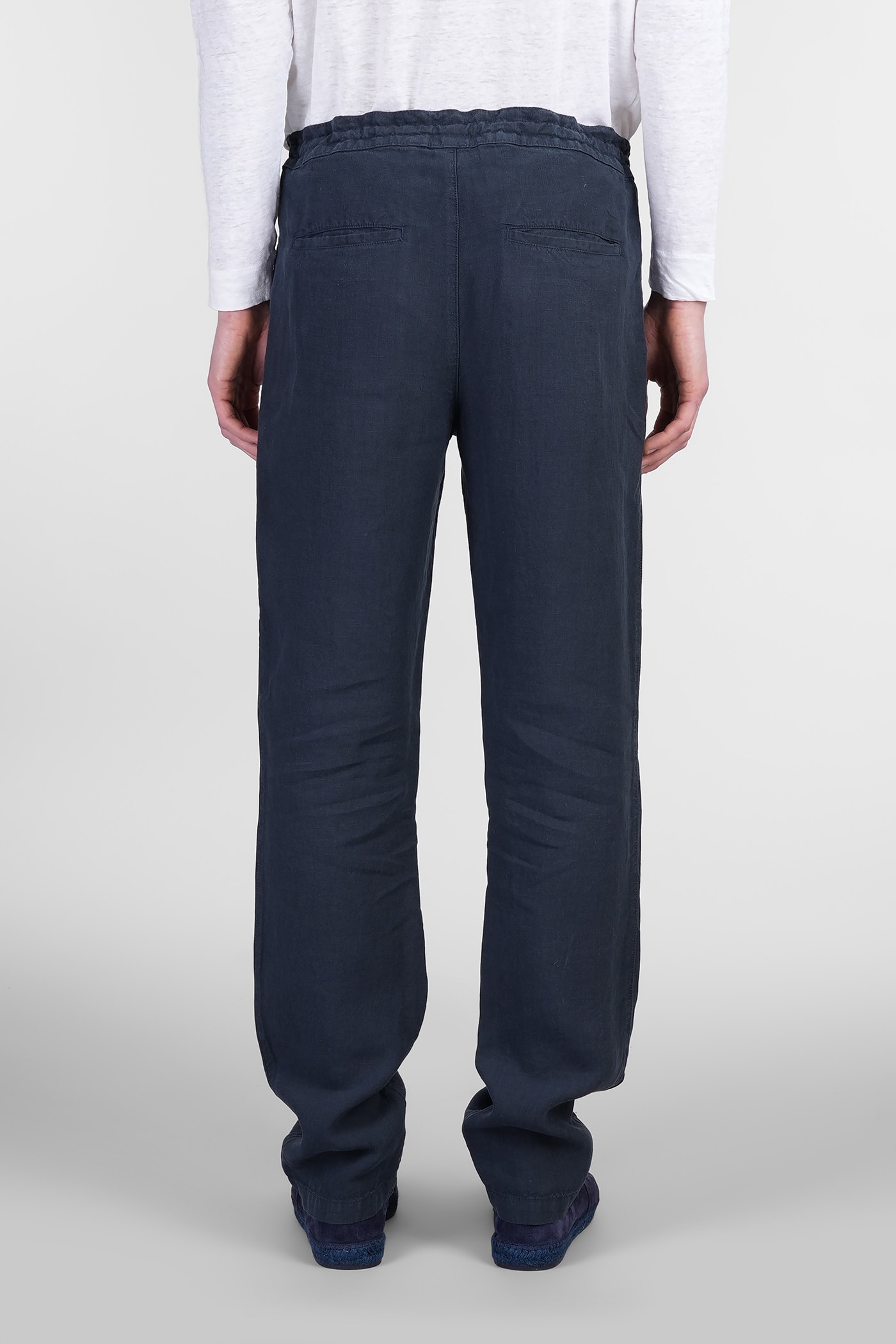 120% Lino Linen Cargo Pants In Blue