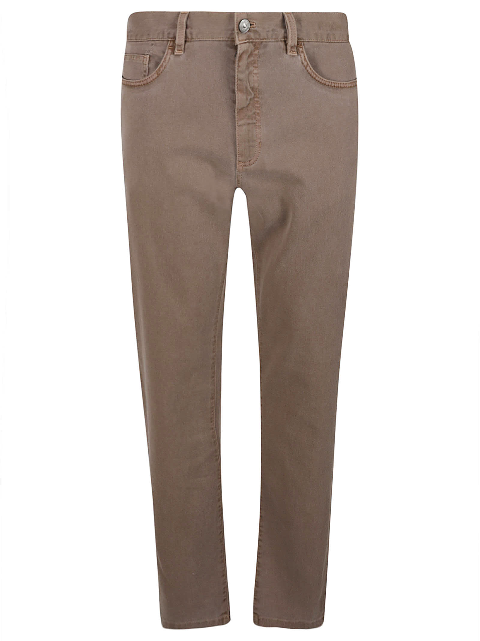Zegna City Button Fitted Jeans In Brown