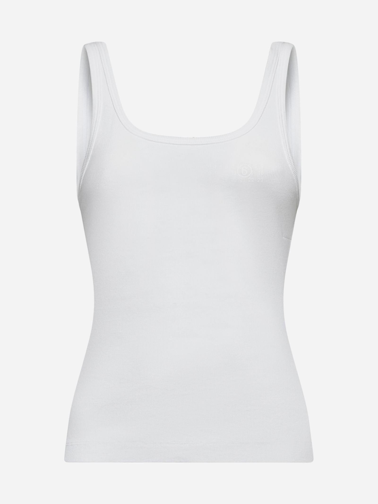 White Ribbed Cotton Tank Top