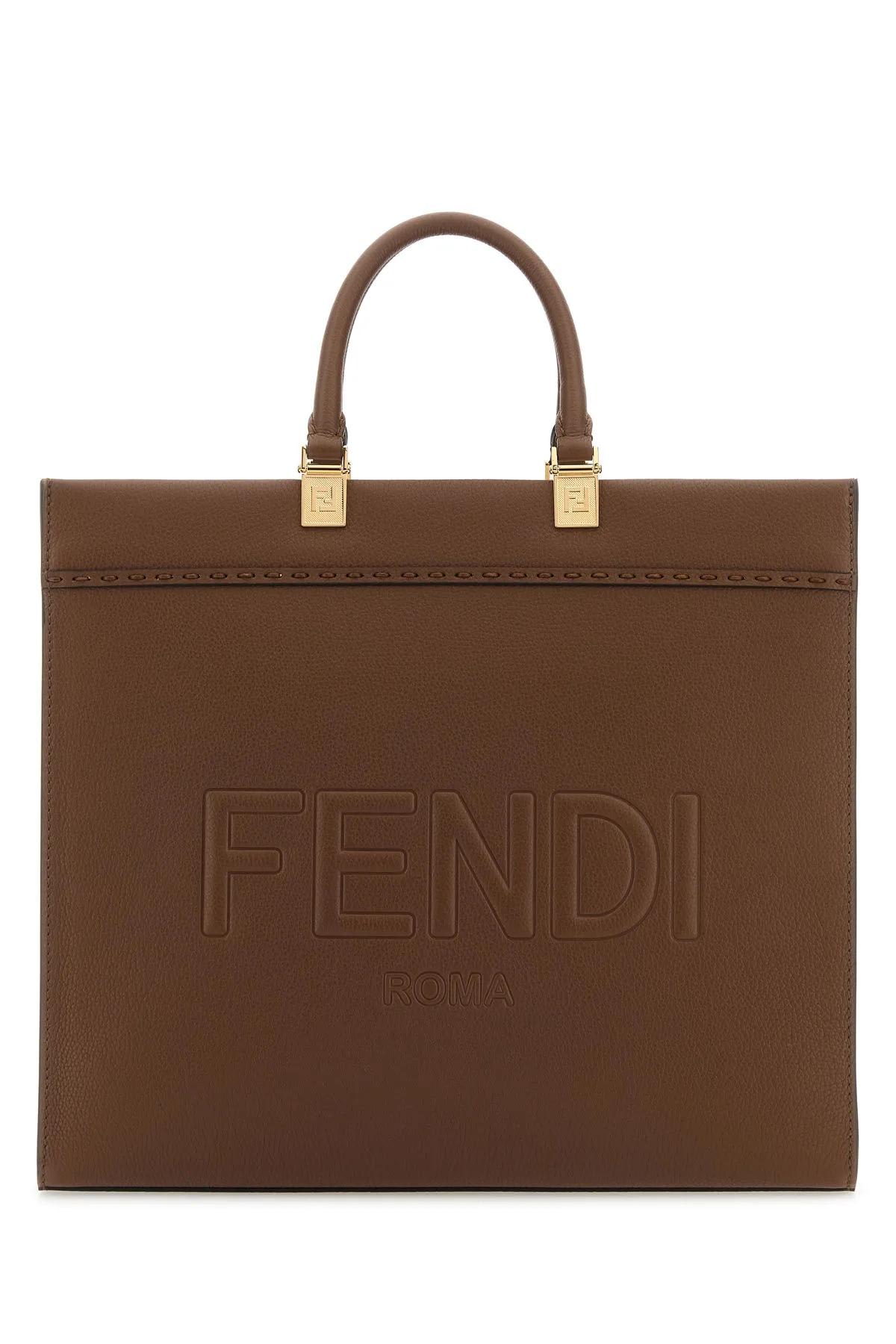 Shop Fendi Brown Leather Medium Sunshine Shopping Bag