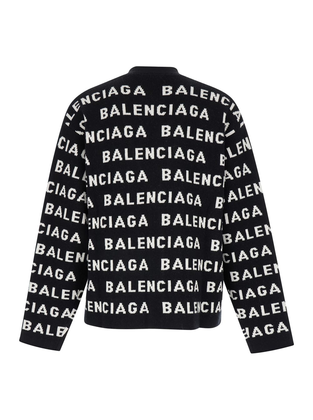 Shop Balenciaga Black And White Cardigan With Logo In Wool Man
